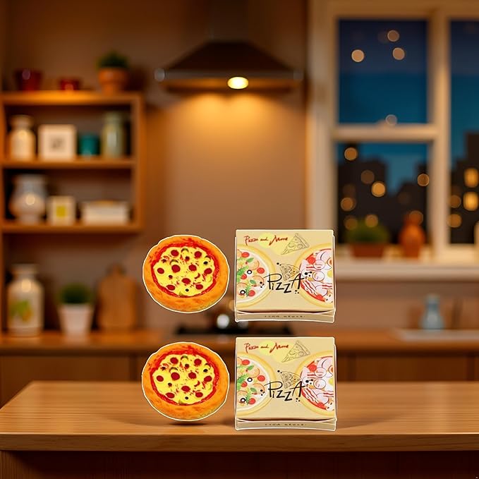 4-Piece 1/12 Miniature Pizza Set, Miniature Pizza Dollhouse Decoration Accessories Resin Mix Pizza Mini House Food Decoration Accessories Dollhouse Décor
