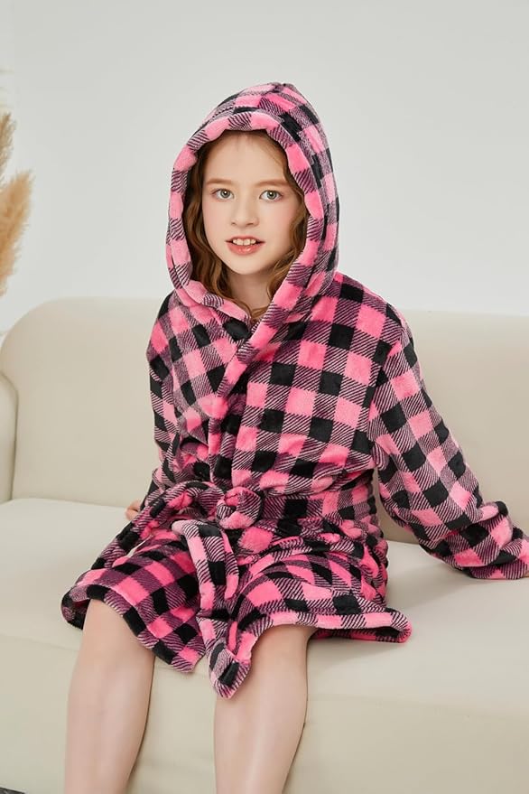 Boys Fleece Robe Hooded Toddler Soft Bathrobe Pajamas Sleepwear for Kids Girls 2-16 Years