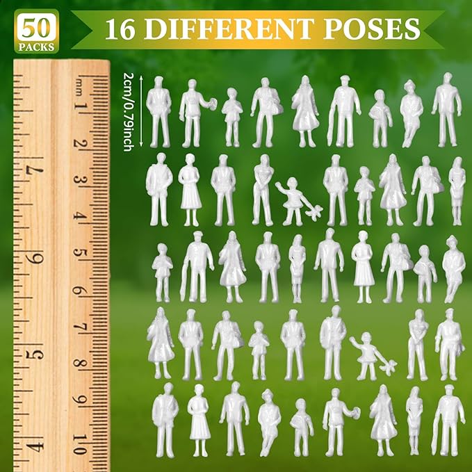 Namalu 50 Pcs 1:100 Scale White Unpainted Mini People Figures Miniature People for Model Trains Architectural Standing and Sitting Mini Diorama Figures for Architectural Project Miniature Scenes