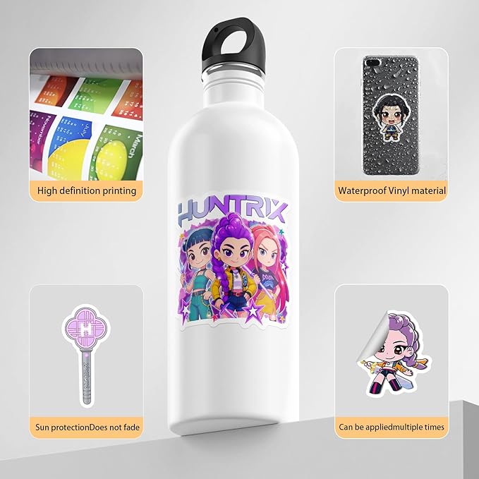 K-pop Demon Hunters Stickers, 50 PCS Korean Cartoon K-pop Stickers for Water Bottles, Demon Hunter Stickers for Teen Girls Boys Adult Laptop Skateboard Phone Case Guitar Travel Case Bike Notebook