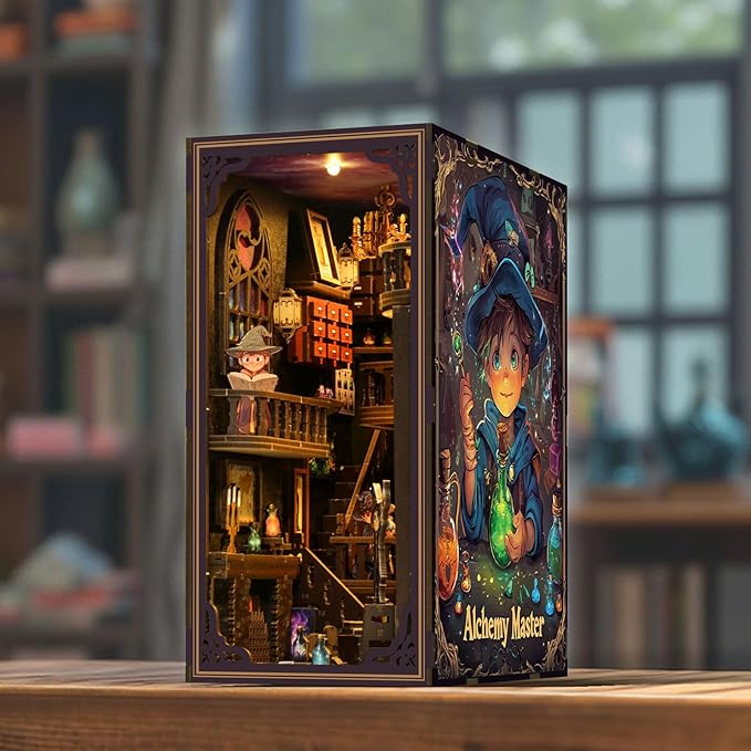 Book Nook Kit - DIY Miniature Dolls House Kit with Furniture and LED Light, 3D Puzzle Wooden Art Bookends, Model Kits for for Adults and Teens (Potion Master)