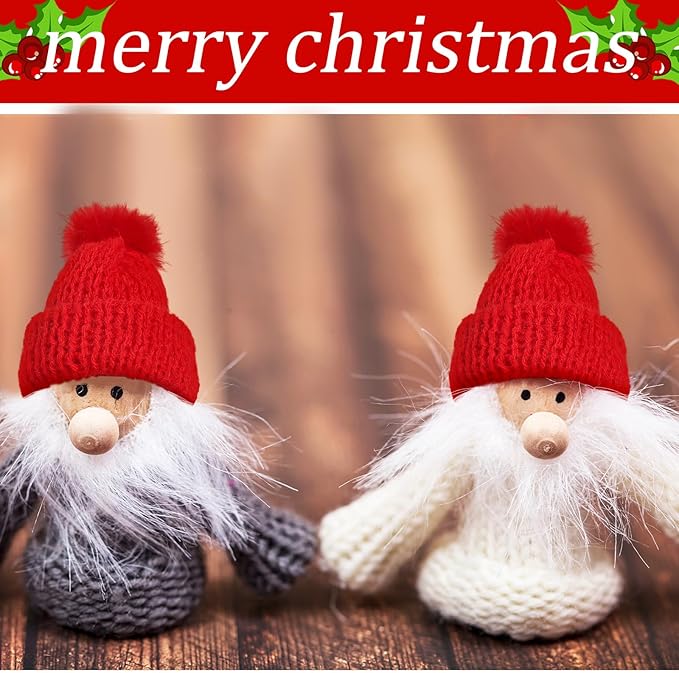 Bencailor 48 Pcs Mini Christmas Knitting Hats and Mini Christmas Scarf Set Knitting Doll Hat Scarf Santa Knit Hat Tree Ornaments for DIY Craft Art Doll Decoration (Bright Red)