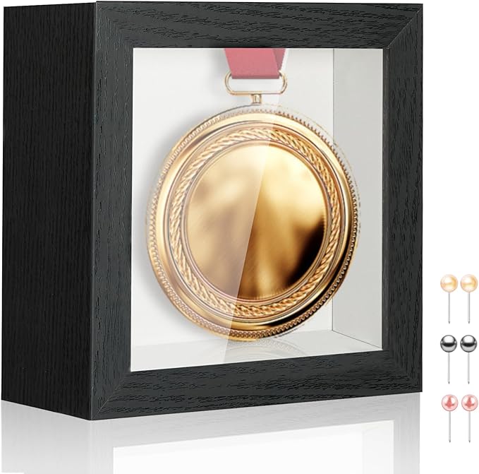3x3 Small Square Shadow Box Picture Frame Display Case with Soft Linen Back,Small Mini Tiny Black Deep Shadow Memory Box Frame 3x3 for Nsect Specimen Baby Wedding Pet Graduation Medal Souvenir