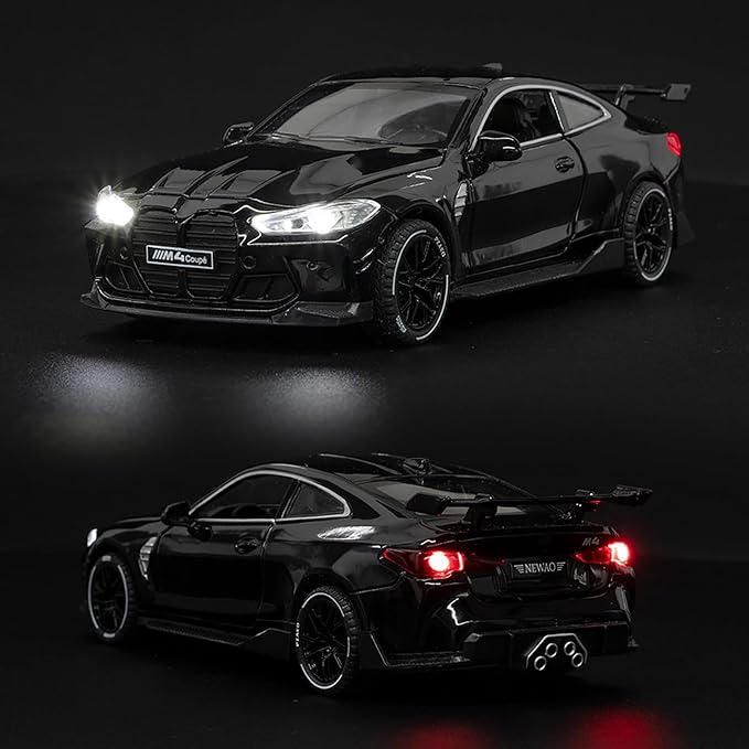 Toy Cars Compatible for M4（M Performance Parts） 1/32 Metal Model Car Pull Back Car Toys with Light and Sound Toys Car Collectible Model for Children Age 3 + Year Old (Black)