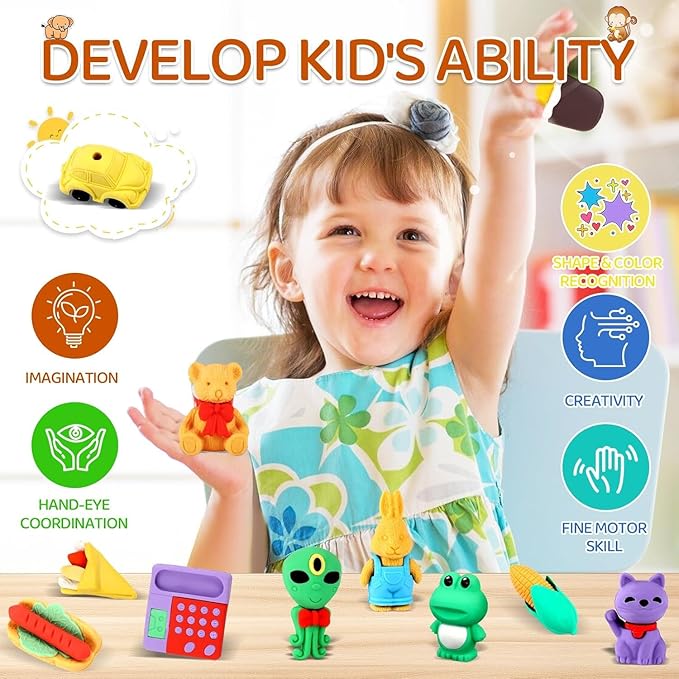 131Pcs Animal Erasers Desk Pets for Kids Animal Pencil Erasers Bulk Puzzle Eraser Toys Gifts for Classroom Prizes,Game Reward,Treasure Box,Easter Egg Fillers,Goodie Bag Stuffer,Party Favors