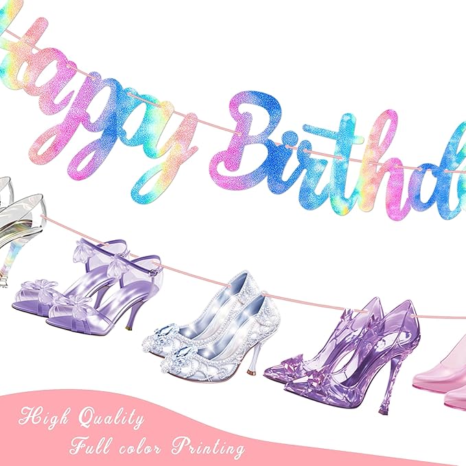 Crystal High Heel Birthday Banners Glass High Heels Birthday Party Supplies 3Pcs Diamond Shoes Banners Girls Princess Party Decor for Fashion Shoes Engagement Wedding Decoration