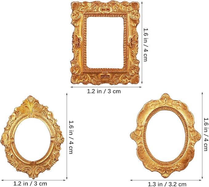 Toyvian Miniatures Vintage Picture Frames: 18pcs Mini Gold Frames Ornaments Crafts, DIY Mini Resin Photo for 1 12 Scale Dollhouse Decor, Photography Wall Display, Tiny Antique Photo Accessories