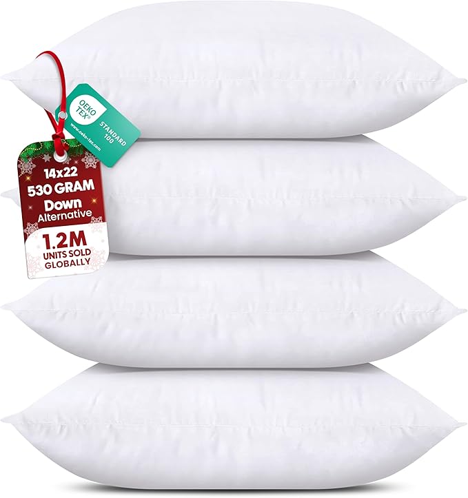 Utopia Bedding Throw Pillows (Set of 4, White) – 14 x 22 Inches Down Alternative Pillows for Bed, Sofa, and Couch - Fluffy Decorative Stuffer Pillow for Indoors & Outdoors