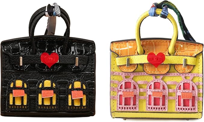 Buyborgood 2 PCS Women Mini Backpack Keychain Accessories Key Pouch Holder Coin Purse Bag Charm Wallet (Black + Yellow)