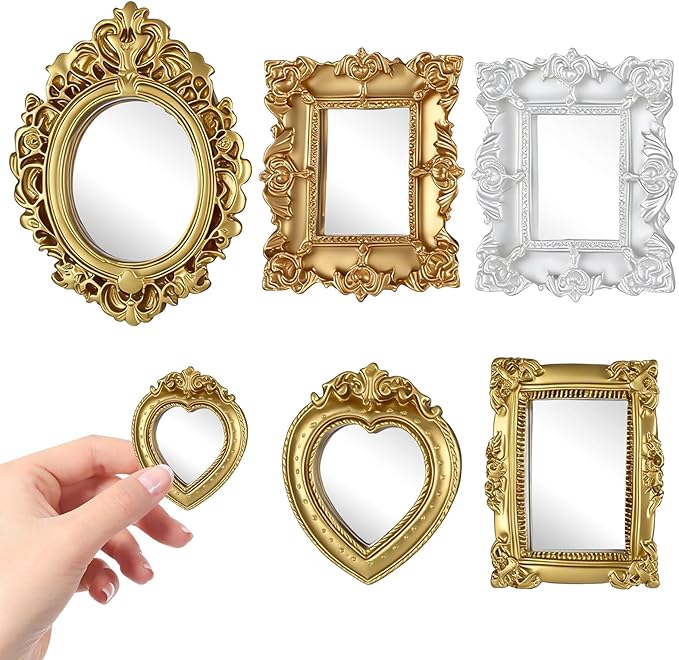 5Pcs Miniature Dollhouse Mirror 1/12 Scale Doll House Accessories Mini Dollhouses Decor Frame for 1/12 Dollhouse Decor(Gold, Silver)