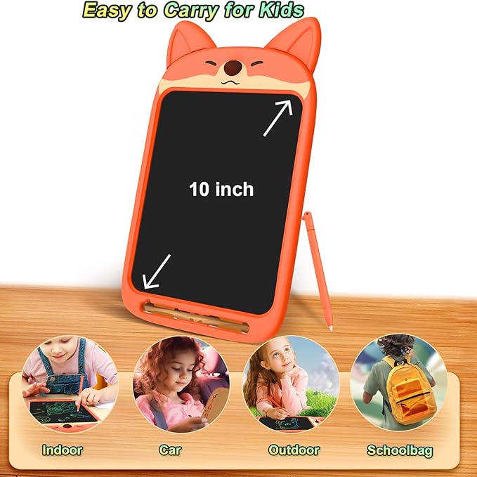 CHAFEGY LCD Writing Tablet 10 Inch, Doodle Board Toy, Cute Fox Drawing Pad for Kids Ages 3-8 - Educational Gift for Christmas & Birthday (Fox)