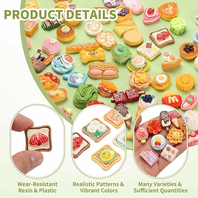 Dollhouse Miniature Food, Cute Mixed Fruit Toast Figures Toys Mini Resin Foods Trinkets for Pretend Play Kitchen Cooking Game & Doll House Decor (Mixing Colors, 20pcs)