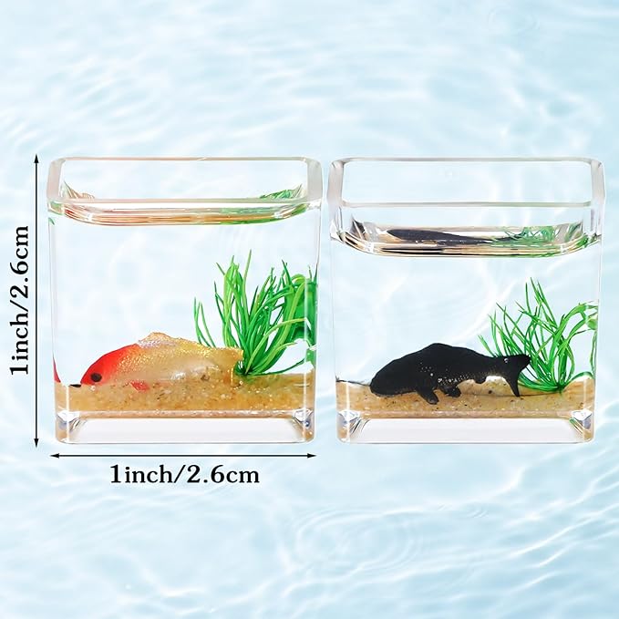 2 Pcs Miniature Fish Tank, Dollhoue Accessories Fish Bowls Resin Goldfish Gras Fish Figurine for Garden Scene Decor, Dollhouse Miniature DIY Craft, Aquarium Fish Ornament
