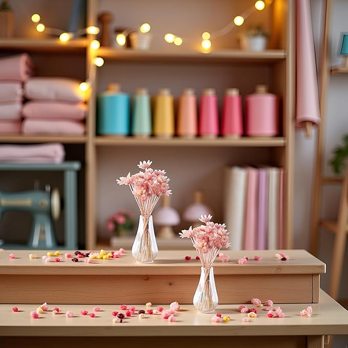 2 Pcs Pink Miniature Dollhouse Flower Vase,1/12 Scale Miniature Accessories Decor, Doll House Mini Flower Bowl Elegant Decoration for Mini Scene,Mini Bowl Decoration Dollhouse Décor