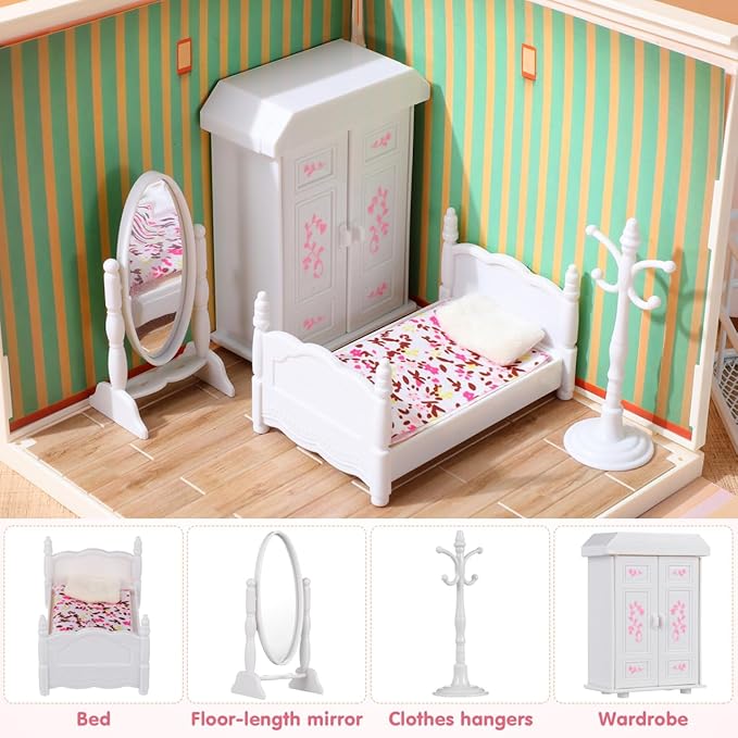 3.93 Inch Mini Bedroom Bed Cabinet Model - Miniature Dollhouse Furniture Set for Kids Assorted Color Perfect for Dollhouse Decor and Imaginative Play