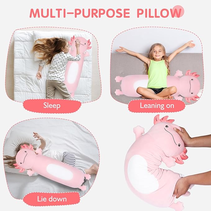 22" Giant Pink Axolotl Stuffed Animal, Cute Soft Long Axolotl Plush Large Body Pillow Big Squishy Plushies Toy, Gift for Kids, Boys, Birthdays