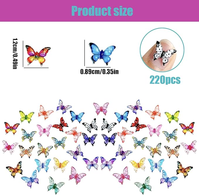 220pcs Mini Resin Butterflies 22 Styles Miniature Small Butterflies to Hide Tiny Resin Animals Figures Ornaments for Micro Fairy Garden Landscape Dollhouse Accessories Butterfly Nail Charms