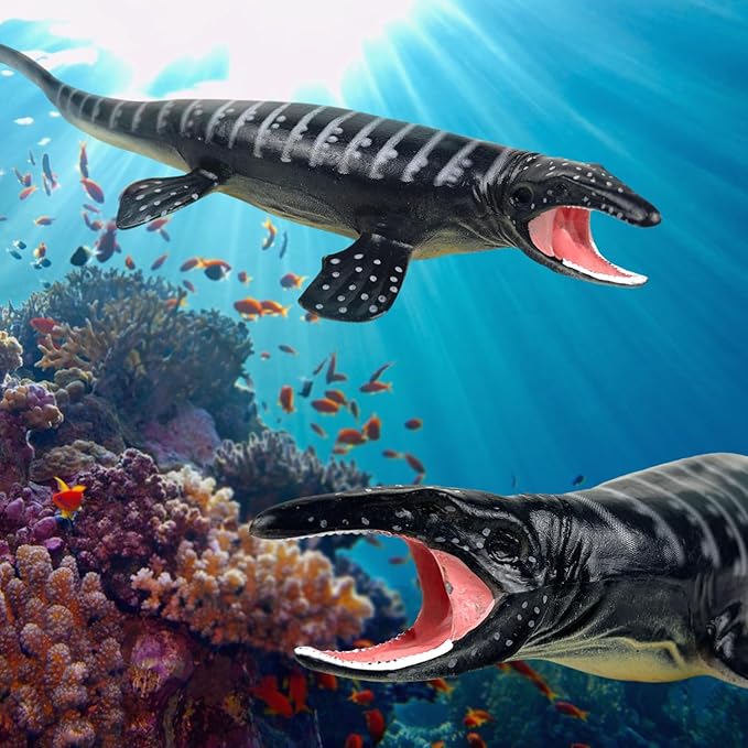 SmilerSmile 9" Solid Sea Animals Educational Toys, Simulation Ocean Shark Sea Creature Toy for Toddlers Kids (Grey Mosasaurus)
