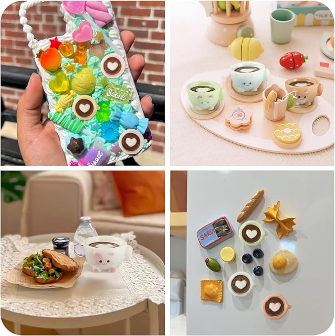 Cheriswelry 42Pcs Mini Coffee Cups Resin Cat Coffee Mug Miniature Ornaments Dollhouse Kitchen Set Imitation Food Drink Lovely Tableware Accessory 20.5x18.5mm for Play Party Desktop Decoration