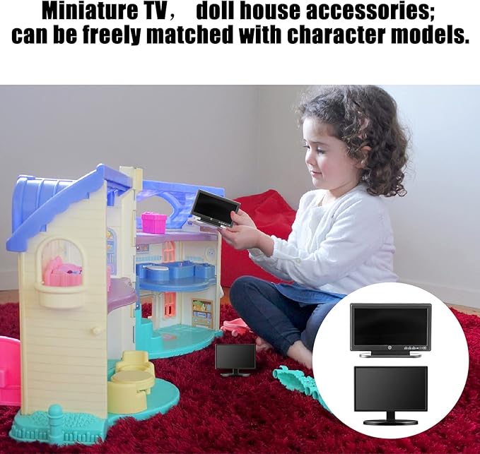 2 Pieces Dollhouse Miniature Furniture 1:12 Miniature Doll House TV Television with Remote Control Mini Model Toy Mini Decoration Accessories