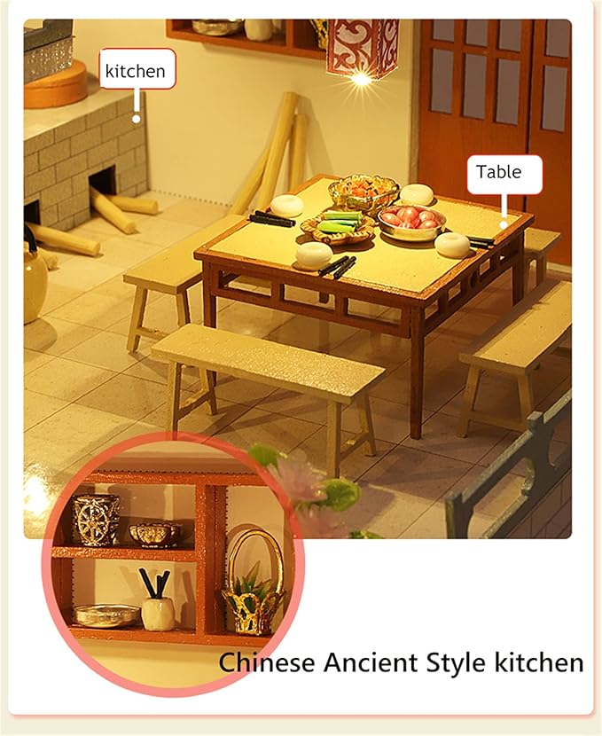 Kisoy Dollhouse Miniature with Furniture Kit, Handmade Chinese Style Loft DIY House Model for Teens Adult Gift (Yaqin Pavilion)