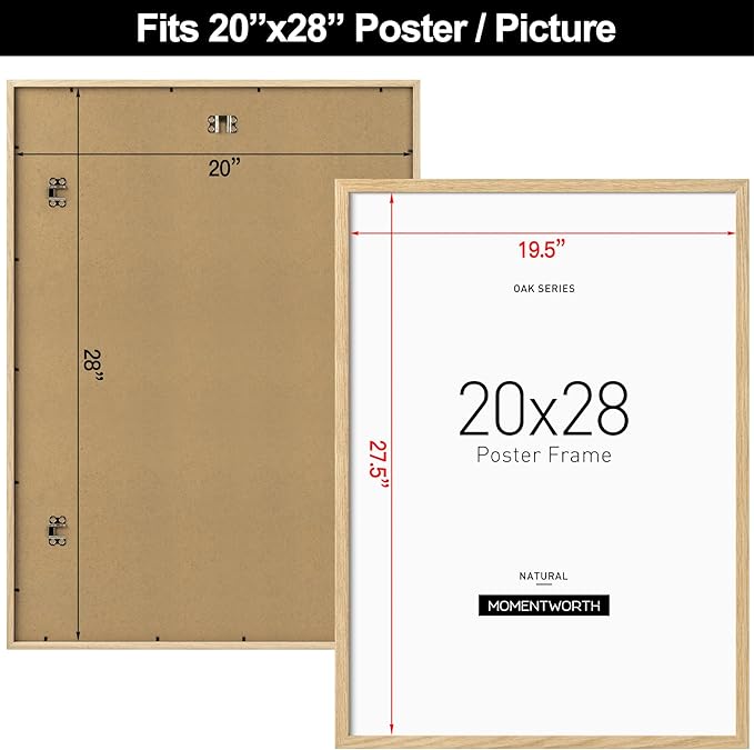Momentworth Minimalist 20x28 Picture Frame 3 Pack, Solid Oak Wood 20x28 Frame for Wall Mount - Wall Decor for Home, Office & Galley (3 Pack,Oak)