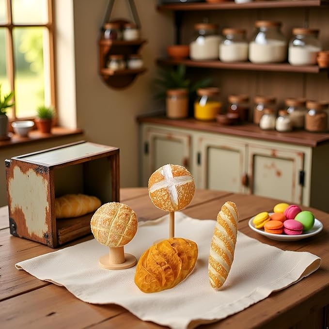 8Pcs 1/12 Miniature Bread Dollhouse Decoration Accessories,4 Different Types of Bread for Miniature Food Dollhouse,Resin Mix Bakery Bread Mini House Food Decoration Accessories