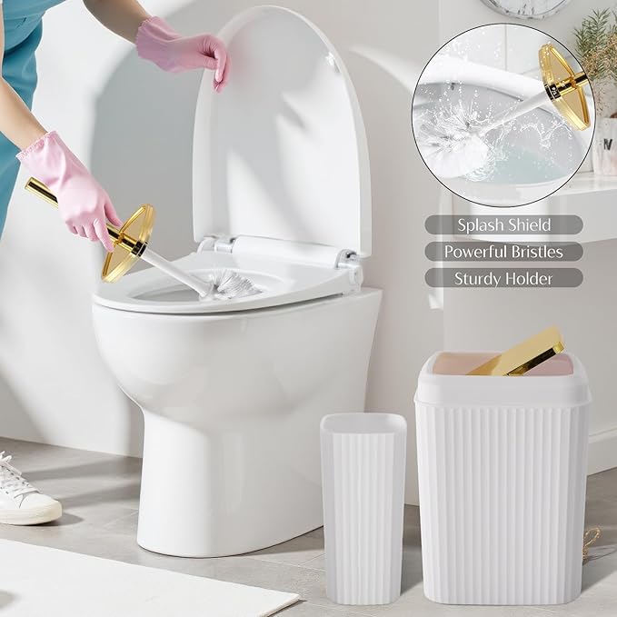 WSBArt 17PCS Bathroom Accessory Set Bathroom Set Gold Bathroom Accessories,Toilet Brush, Trash Can, Qtip Holder Dispenser& 3PCS Soap Dispenser