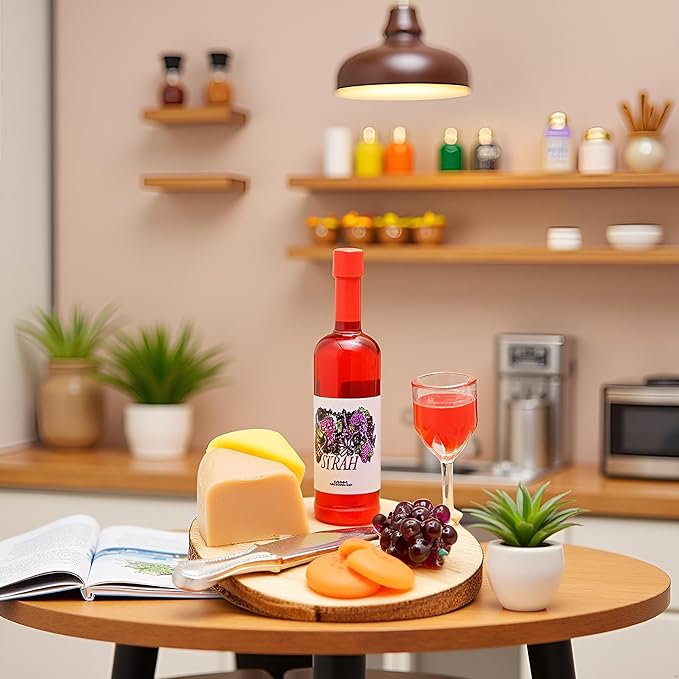1 Set 1:12 Scale Miniature Wine Cheese and Board Set Minis Dollhouses Kitchen Dining Room Food Accessories Model Pastries Toy, DIY Micro Scene Decor