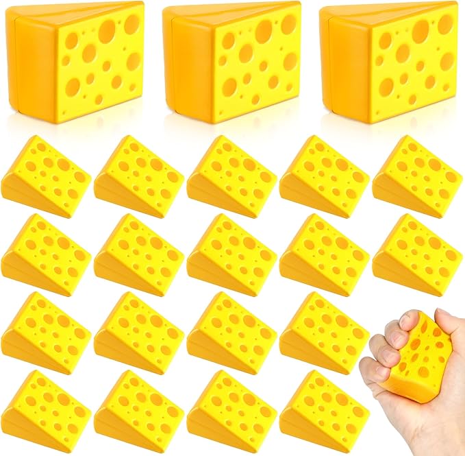 Libima 50 Pcs Cheese Stress Toys Bulk Fake Cheese Party Favors Foam Squeeze Stretchy Food Stress Ball Miniature Block for Kids Adults Anxiety Relief Fidget Toys Dollhouse Kitchen DIY Decor