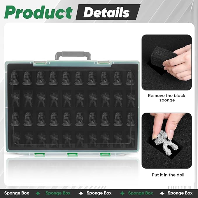 Miniature Storage Carrying Figure Case - 120 Slot Figurine Minature Carrying Case with 3 Foam Layer for Miniatures Compatible with 40k, DND & More (green1)