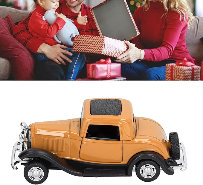 Classic Vintage Alloy Car Model Opened Doors Retro Antique Pullback Toy 1:32 for Playtime Education (Yellow)