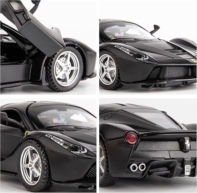BDTCTK 1:32 Farrari Car Model Pull Back Car with Sound and Light for Kids Boy Girl, Metal Body Door Opened Black