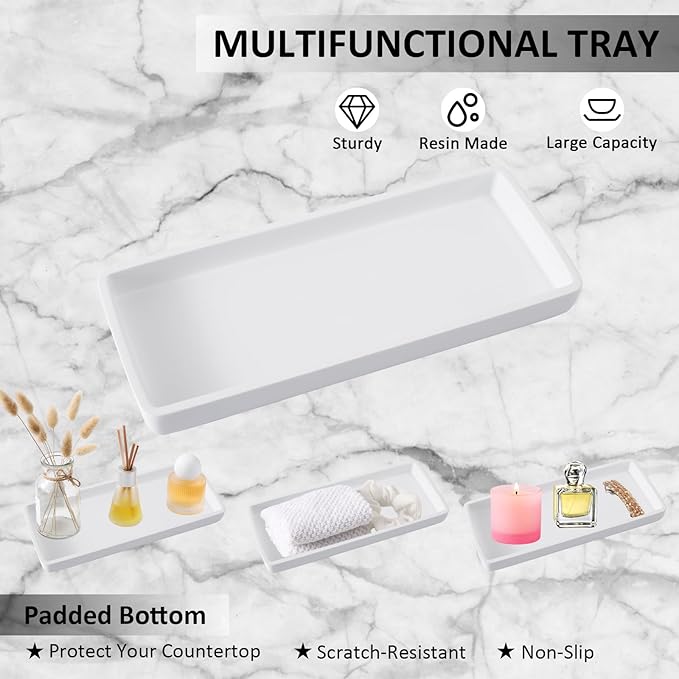 Resin Bathroom Toothbrush Cups Set with Holder and Tray, 4 Pcs Matte White Bathroom Accessories Set Counter Organizer for Sink Home Decor