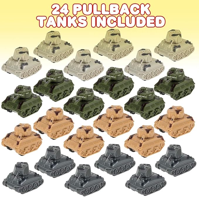 ArtCreativity Mini Pullback Tanks (Pack of 24) Fun Army Toys, Military Vehicles with Pullback Mechanism, Birthday Army Party Favors for Boys and Girls, Goodie Bag Fillers