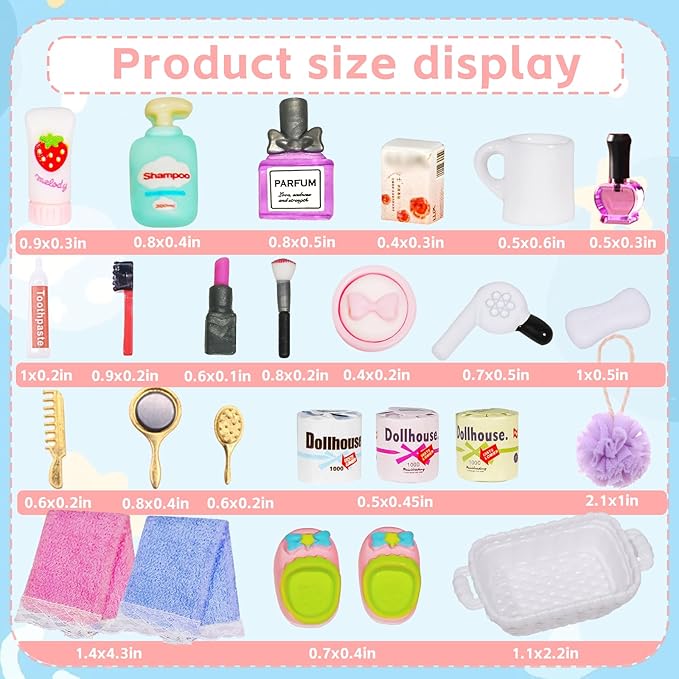 25 Pcs 1 12 Scale Miniature Bathroom Accessories Mini House Bathroom Set Mini Hair Dryer Brush Comb Mirror Perfume Toothpaste Toothbrush Makeup Set for Mini House Bathroom Decoration