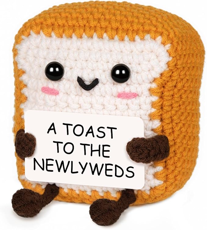 Glydein A Toast to The Newlyweds - Mini Handmade Crochet Toast, Funny Wedding Gifts for Couples 2025, Bridal Shower Gifts for Bride, Best Bride and Groom Gift for Wedding Engagement