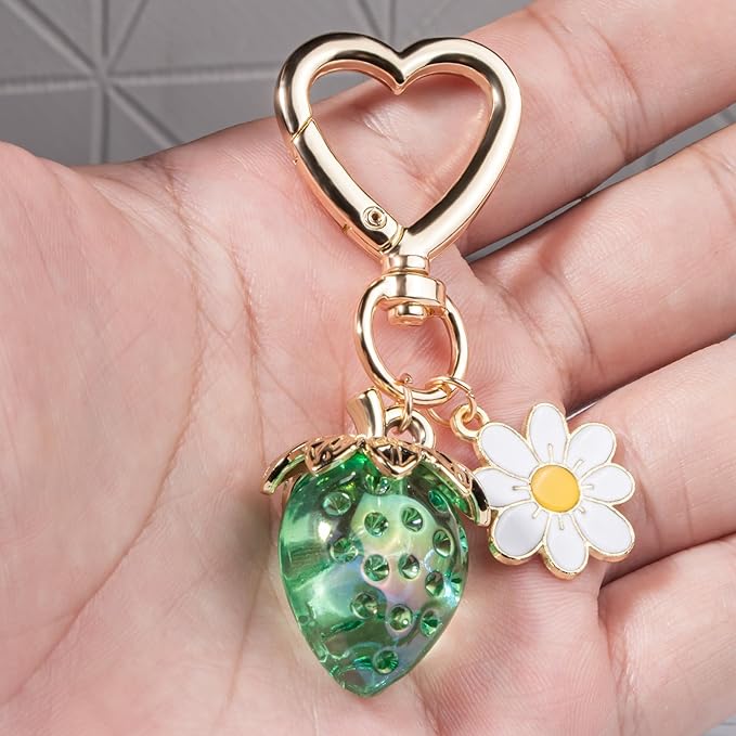 Wikavanli Cute Strawberry Keychain,Bag Charms,Kawaii Heart Flower Daisy Key chains Accessories Decor for Women Girls Purse