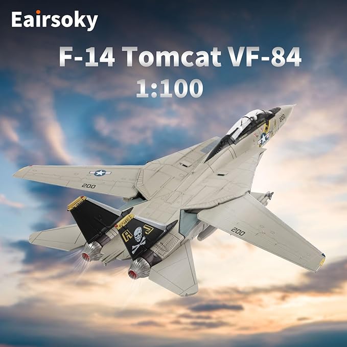 1:100 Scale F-14 F-14A Metal Fighter Jet Model Jolly Roger Military Die-cast Aircraft Models for Collection or Gift