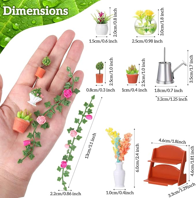 Luinabio 26 Pieces Dollhouse Plant Miniature Bonsai Mini Potted Plant Flower Model Tiny Fake Greenery Ornament Dollhouse Decoration(Stylish Style)