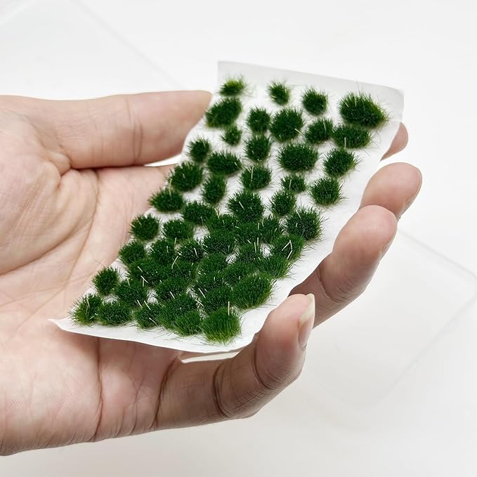 Woohome 78 PCS Static Grass Tuft 2 Size Model Grass Tufts Railway Artificial Grass Dark Green Miniature Grass Tuft Terrain Kit for DIY Model Railway Fairy Garden Diorama Scenery