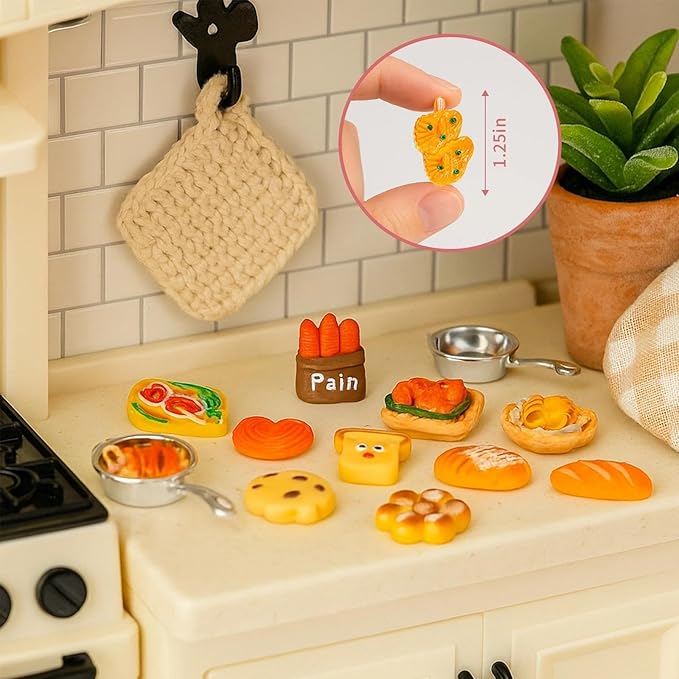 HKLMRO 150Pcs Miniature Food Drink Bottles Adults Dollhouse Soda Pop Cans Pretend Play Kitchen Cooking Game Party Accessories Toys Hamburger Cake Ice Cream Pizza Bread Tableware Doll House Landscape