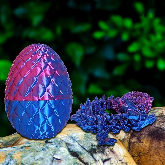 3D Printed Dragon with Dragon Egg,12inch Flexible Dragon Toy with Articulated Dragon Inside Fidget Toys for Autism/ADHD Easter Toys Gifts(PurpleBlue)