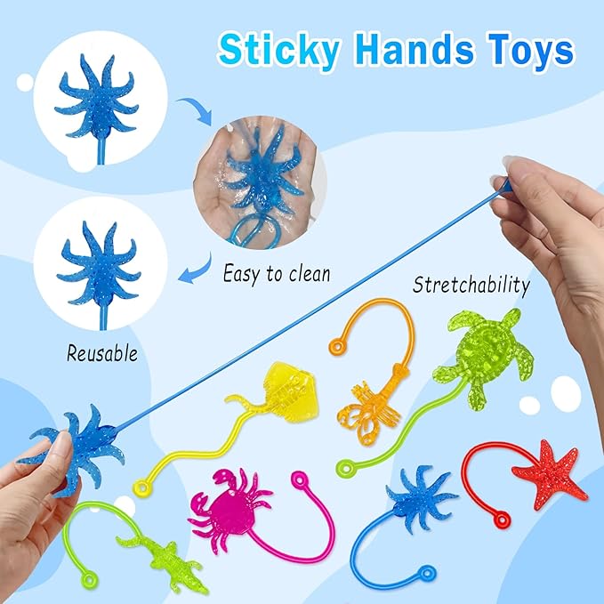 Sticky Hands Bulk 42PCS Ocean Animal Party Favors for Kids Stretchy Sticky Hand Fidget Toys Goodie Bag Stuffers Treasure Box Toys for Classroom Prizes Birthday Party Supplies Easter Egg Fillers