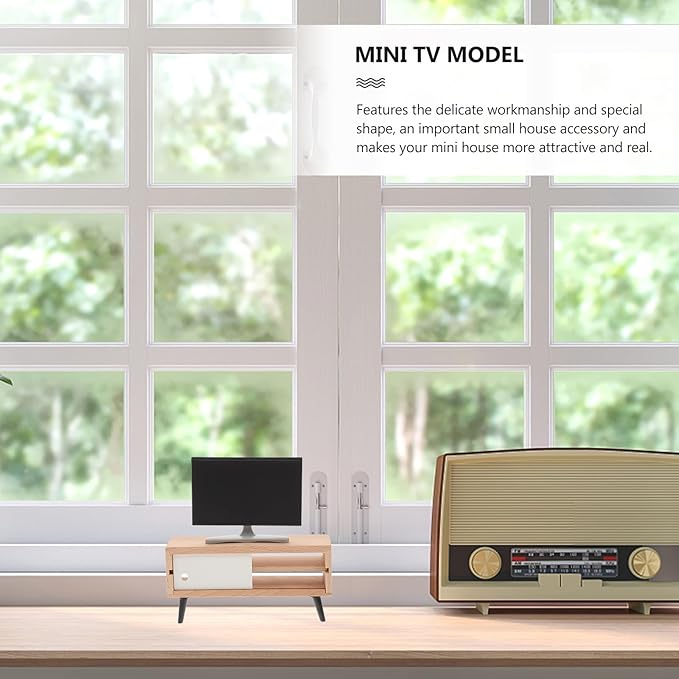 NUOBESTY Miniature Tv with Tv Cabinet 1 12 Scale Dollhouse Furniture Accessory for Kids Pretend Play Mini Fake Television Photo Prop Home Decor