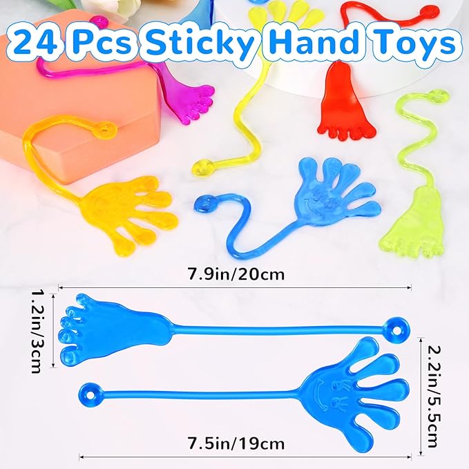 24PCS Sticky Hands Foot Toys for Kids, Sticky Goodie Bag Stocking Stuffers Toy for Birthday Party Supplies, Colorful Stretchy Slap Hand Toys for Boys Girls Classroom Prizes