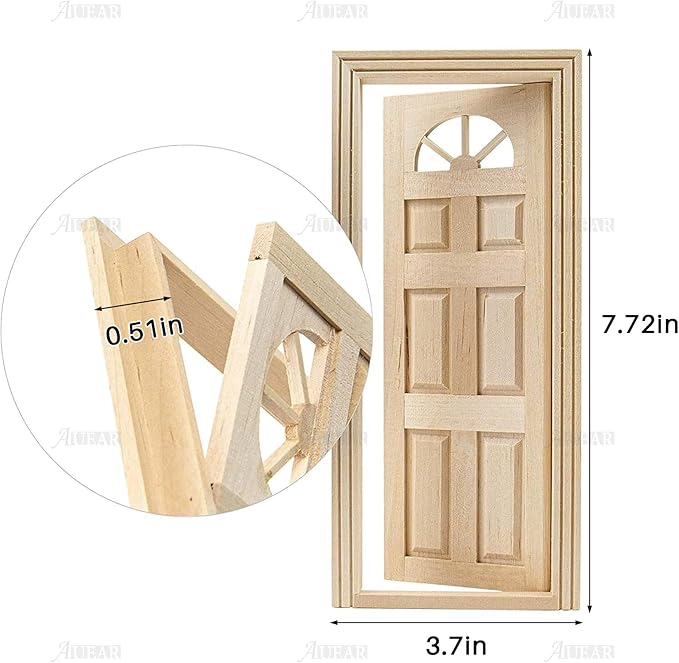 AUEAR, 1:12 Miniature Furniture Unpaint Wooden Doors for DIY Scene Home Craft (6 Panel Style B)