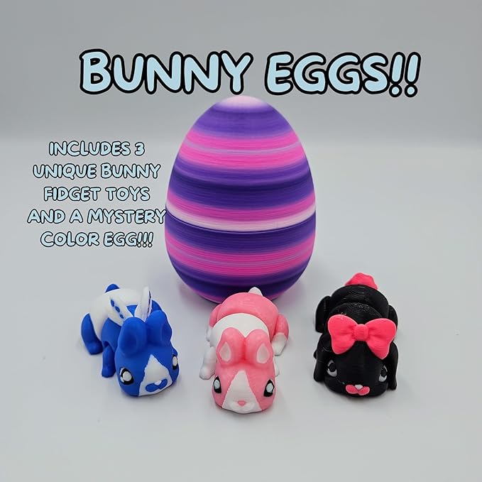 Bunny Eggs Collectible Figurines - Includes 3 Unique Articulating Bunnies - Articulating Design - Easter Eggs, Educational, Stress, Anxiety, ADHD Relief