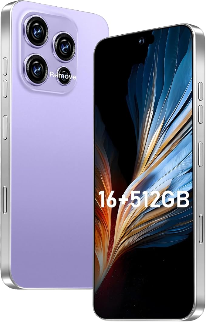 OEJBK 16PROMA X Smartphone New Upgrade 16GB+512GB/6.99" Display 68+108MP Zoom Camera,Tempered Glass Finish, 7000mAh Android 14 Smartphone (Purple)
