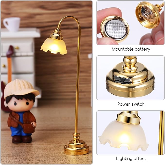 IMIKEYA 2Pcs Miniature Dollhouse Floor Lamps: LED Mini Dollhouse Floor Lights with Stable Metal Base for Doll House Decoration 1 12 Scale Furniture